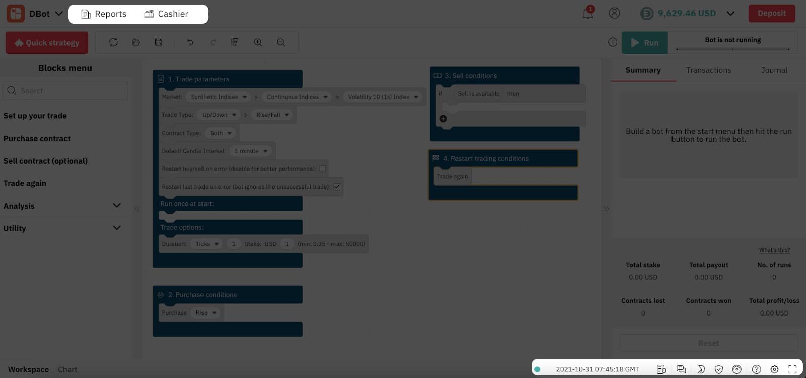 Deriv Bot 的一般設定 – Deriv 的交易機器人