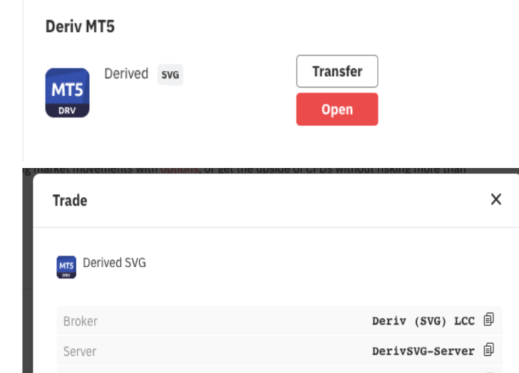 MT5 Derived SVG account broker and server