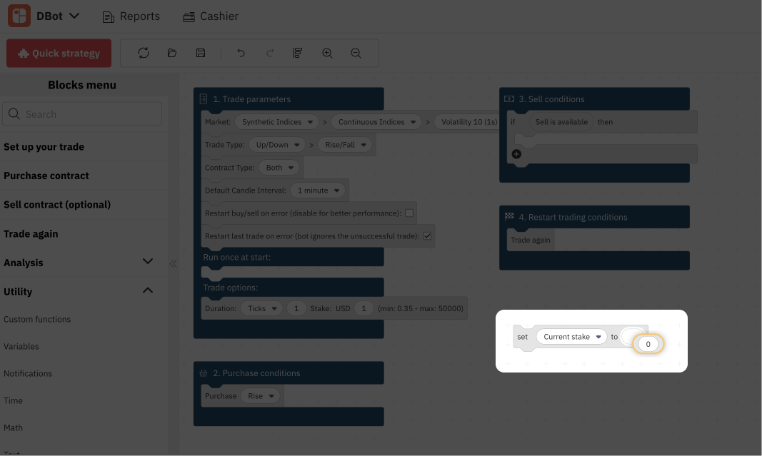 3.4. 为 Deriv Bot 上的新变量赋值 – Deriv's Trading Bot